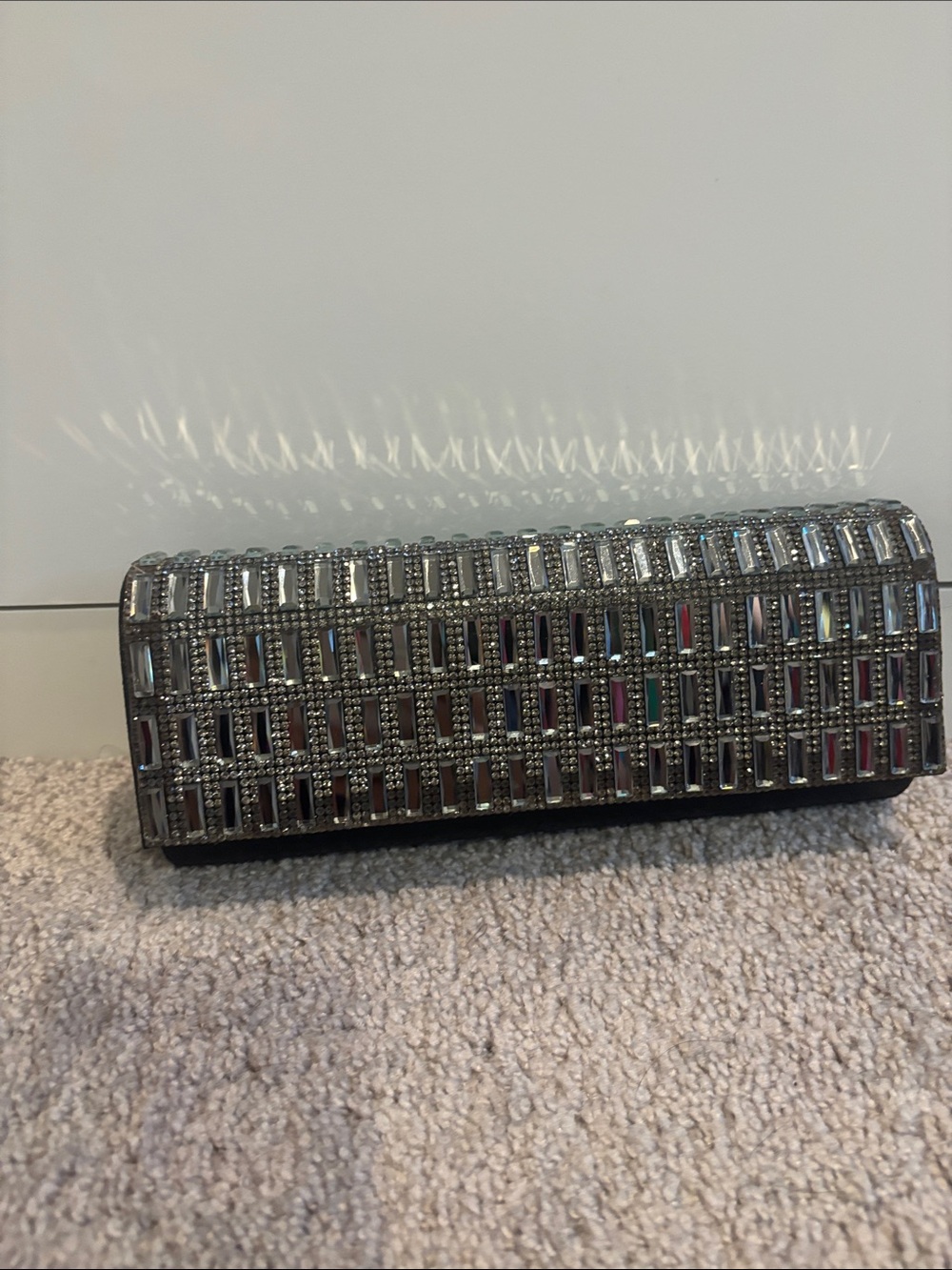 Embellished Rhinestone Evening Clutch - Silver Iridescent